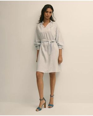 Brooks Brothers Viscose Pullover Striped Belted Shirt Dress - Natural