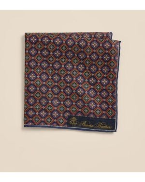 Brooks Brothers Cotton-Linen Foulard Print Pocket Square Tie - Brown