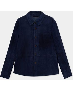 Brooks Brothers Suede Leather Shirt Jacket - Blue