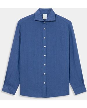 Brooks Brothers Camisa De Lino De Corte Slim Con Cuello Extendido - Azul