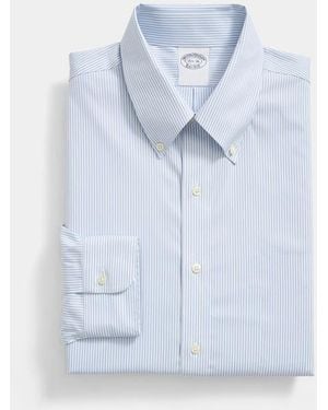 Brooks Brothers Slim Fit Non-Iron Striped Oxford Pinpoint Shirt With Button Down Collar - Blue