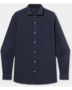 Brooks Brothers Regular Fit Linen Shirt With Spread Collar - Blue
