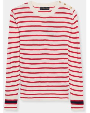 Brooks Brothers Striped Crewneck Jumper With Logo Buttons - Red