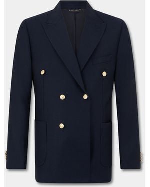 Brooks Brothers Virgin Wool Hopsack Double-Breasted Jacket - Blue