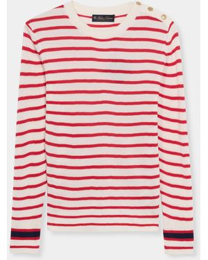 Brooks Brothers Striped Crewneck Jumper With Logo Buttons - Red