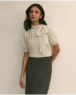Brooks Brothers Dot-Print Tie-Neck Blouse - Natural