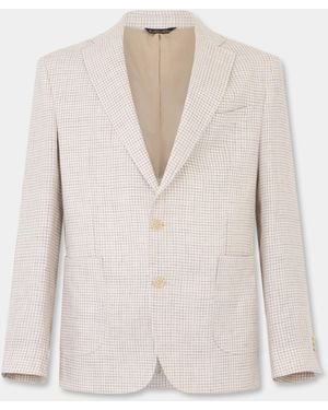 Brooks Brothers Blazer En Lino-lana Pied De Poule - Blanco