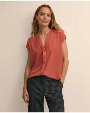 Brooks Brothers Band Collar Button-Front Blouse - Red