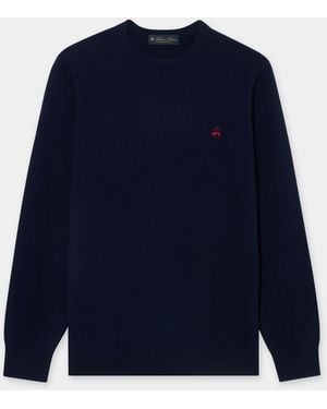 Brooks Brothers Lambswool Crewneck Jumper With Logo - Blue