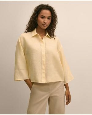 Brooks Brothers Linen Relaxed Bell-Sleeve Cropped Shirt - Natural
