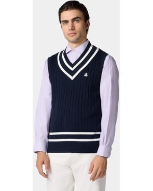 Brooks Brothers Logo-Gestickte Baumwoll-Tennis-V-Ausschnitt-Weste - Blau