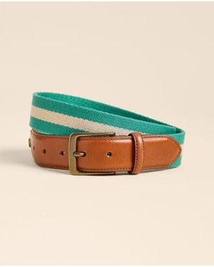 Brooks Brothers Cotton Web Striped Leather-Accent Belt - Green