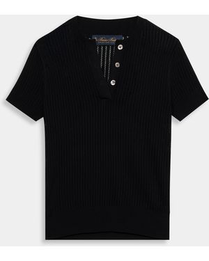 Brooks Brothers Pointelle Viscose Henley Knit Polo - Black