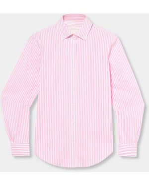 Brooks Brothers Classic Fit Non-Iron Striped Stretch Poplin Supima Shirt With Button Down Collar - Pink