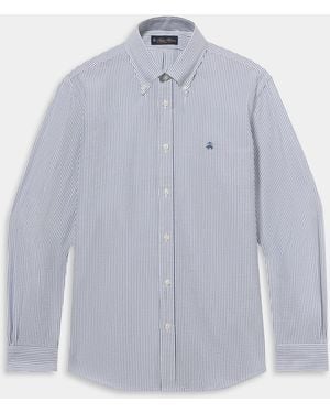 Brooks Brothers Regular Fit Seersucker Shirt With Button Down Collar - Blue