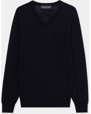 Brooks Brothers V-Ausschnitt-Pullover Aus Merinowolle - Blau
