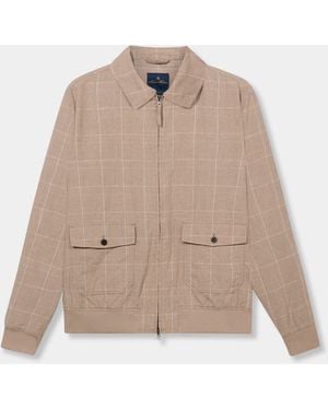 Brooks Brothers Linen-Cotton Checked Bomber Jacket - Natural