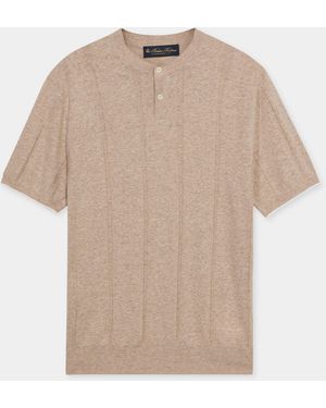 Brooks Brothers Flat Rib Cotton-Linen Henley T-Shirt - Natural