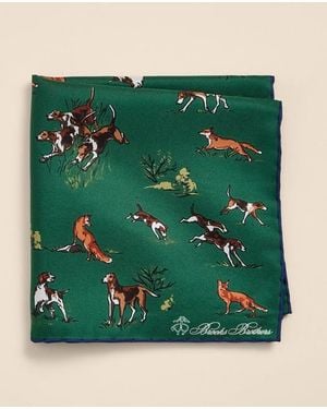 Brooks Brothers Silk Fox & Hound Pocket Square Tie - Green