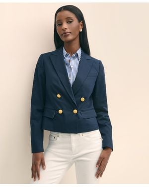 Brooks Brothers Cropped Double-Breasted Faille Blazer - Blue