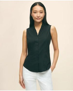 Brooks Brothers Fitted Non-Iron Stretch Supima Cotton Ruffle Shirt - Black