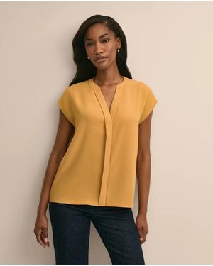 Brooks Brothers Band Collar Button-Front Blouse - Natural
