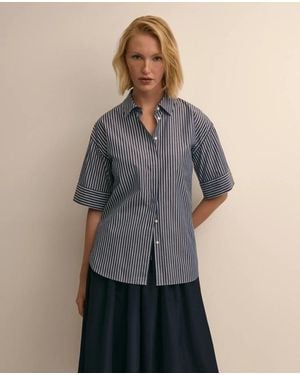 Brooks Brothers Cotton Short-Sleeve Drop-Shoulder Striped Shirt - Blue