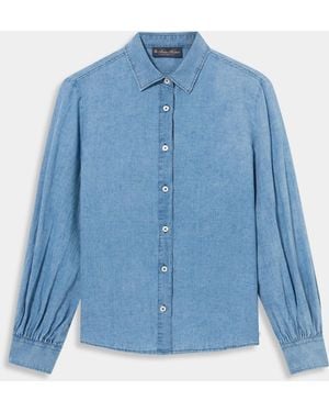 Brooks Brothers Regular Fit Chambray Cotton Linen Balloon-Sleeve Shirt - Blue