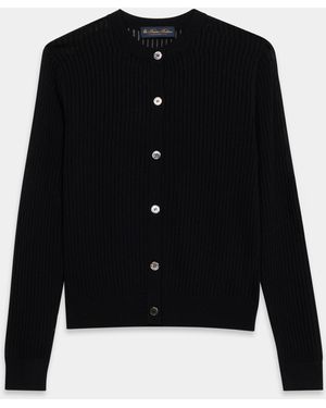 Brooks Brothers Pointelle Viscose Crewneck Cardigan - Black