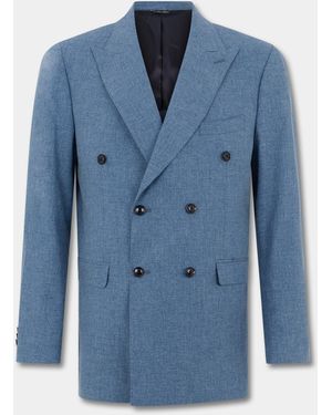 Brooks Brothers Double Breasted Tropical Virgin Wool Blazer - Blue