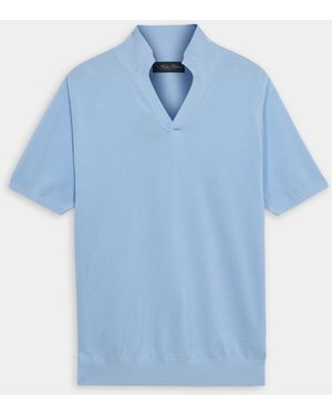 Brooks Brothers Open Collar Piqué Knit Polo - Blue