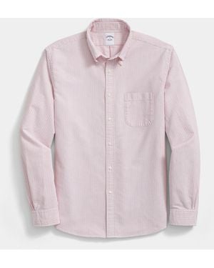 Brooks Brothers Regular Fit Washed Striped Oxford Shirt With Button Down Collar - Pink