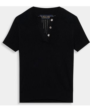 Brooks Brothers Pointelle Viscose Henley Knit Polo - Black