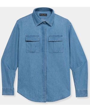 Brooks Brothers Boxy Cotton Pocket Shirt - Blue