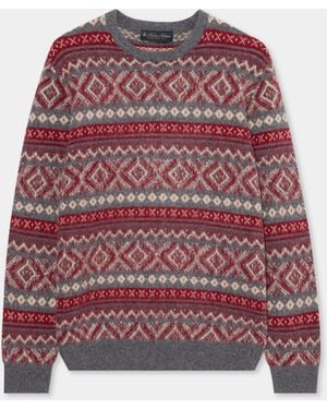 Brooks Brothers Fair Isle Jacquard Lambswool Crewneck - Red