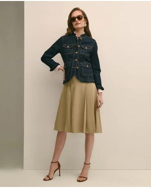 Brooks Brothers A-Line Wool-Blend Pleated Skirt - Natural