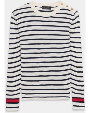 Brooks Brothers Striped Crewneck Jumper With Logo Buttons - White