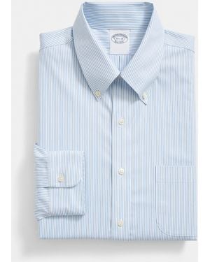 Brooks Brothers Slim Fit Non-Iron Striped Oxford Pinpoint Shirt With Button Down Collar - Blue