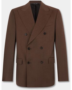 Brooks Brothers Double Breasted Performance Twill Virgin Wool Blazer - Brown