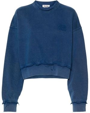 Miu Miu Logo-Appliqué Cotton Sweatshirt - Blue