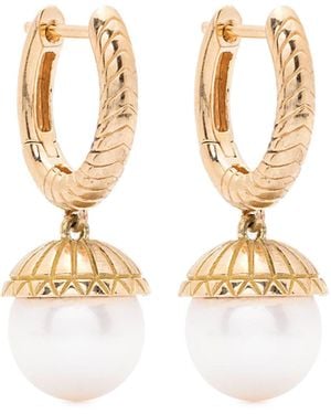 Harwell Godfrey 18k Yellow Pearl Drop Hoop Earrings - Women's - 18kt Yellow /pearl - White