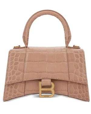 Balenciaga Bb Hourglass Xs Croc Embossed Handbag Nude - Pink