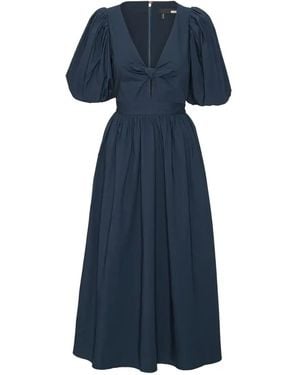 ROTATE BIRGER CHRISTENSEN Puff-Sleeve Midi Dress - Blue