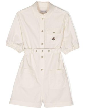 Moncler Kids Logo-Appliqué Cotton Playsuit - Natural