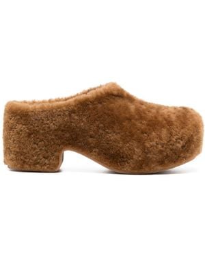 Dries Van Noten 20mm Shearling Clogs - Women's - Calf Leather/rubber/sheep Skin/shearling - Brown