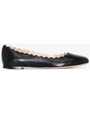Chloé Lauren Scalloped Leather Court Shoes - White