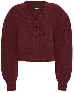 ROTATE BIRGER CHRISTENSEN Rose-Embellished Puff-Sleeve Cardigan - Red