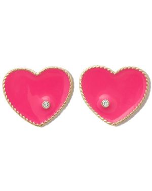 Yvonne Léon 9K Coeur Enamel Diamond Earrings - Pink