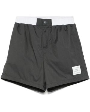 Thom Browne Logo-Waistband Ripstop Shorts - Grey