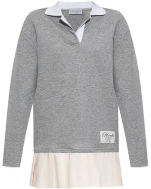Moncler Pleated-Panel Polo Mini Dress - Grey